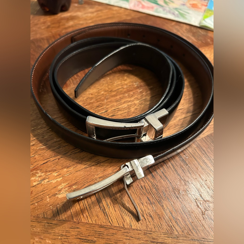 2 Black And Brown Reversible Belts With Silver Buckles